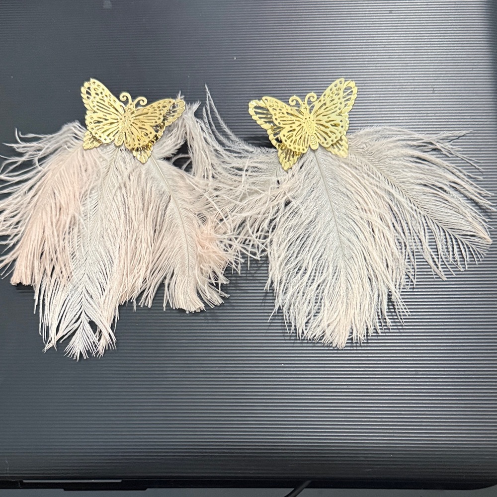 Sassy Jones Gold Butterfly Feather Earrings
